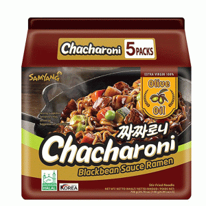 نودل فوری کره جنوبی چاچارونی سامیانگ Samyang chacharoni Noodles با سس لوبیای سیاه و روغن زیتون فرابکر شامل 5 بسته 145 گرمی
