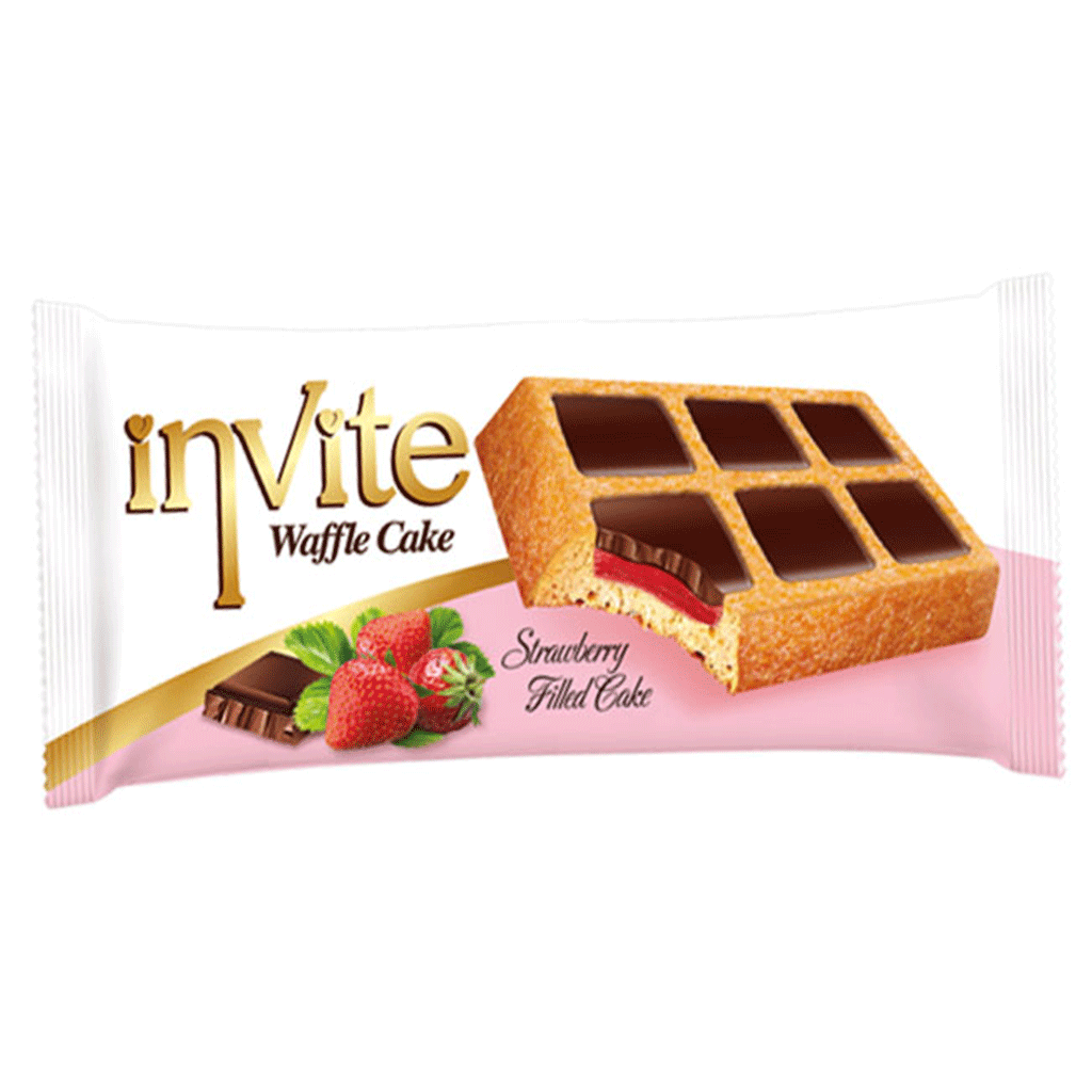 Untitled-5 کیک وافل اینوایت Invite waffle cake strawberry با طعم توت فرنگی و شکلات 50 گرم - Image 1