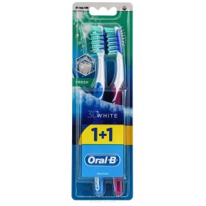 مسواک فرانسوی اورال بی Oral-B  3D white Fresh با برس متوسط دو عددی