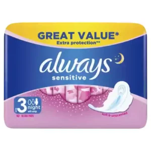 نوار بهداشتی شب آلمانی آلویز Always Sensitive Night سایز سه مناسب پوست حساس بسته 10 عددی