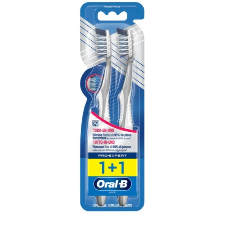 spazzolino-manuale-pro-expert-tutto-in-uno-oral-b-2pezzi-735x735 مسواک فرانسوی اورال بی Oral-B All-In-One PRO EXPERT دارای برس متوسط پک دو عددی - Image 1