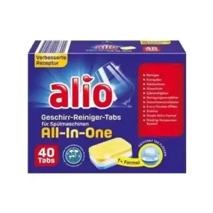 قرص ماشین ظرفشویی آلمانی آلیو ALIO Geschirr-Reiniger-Tabs für Spülmaschinen rnvj قدرت پاک کنندگی بالا -بسته 40 عددی