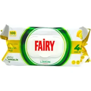 دستمال مرطوب پاک کننده سطوح فیری Fairy Power Wipes Lemon با رایحه لیمو 100 برگ