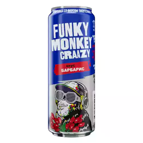 FM_Craazy_Barbaris.png نوشابه انرژی زا روسی فانکی مانکی FUNKY MONKEY Барбарис با طعم زرشک 450 میل - Image 1