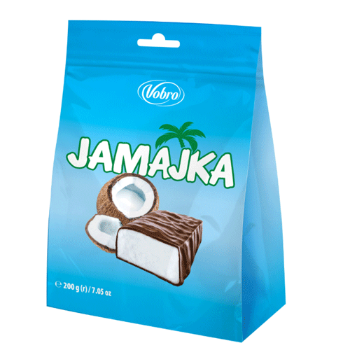 Cukierki-Jamajka-z-nadzieniem-kokosowym-w-czekoladzie-deserowej-Vobro-200-g آبنبات لهستانی وبرو جامائیکا Vobro jamajka با مغز نارگیل و شکلات تلخ 200 گرم - Image 1