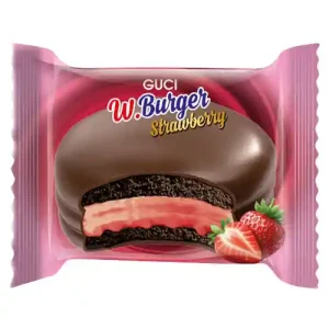 بیسکوئت شکلاتی ساندویچی دوبل یو برگر Guci W.Börgir Strawberries با طعم توت فرنگی 50 گرم