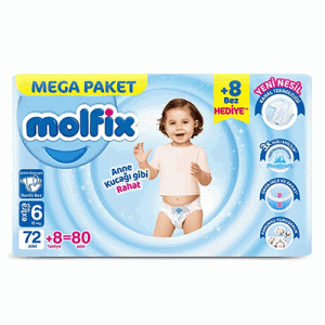 پوشک چسبی مولفیکس MOLFIX  حاوی عصاره آلوئه ورا و بابونه  سایز 6 بسته 80 عددی